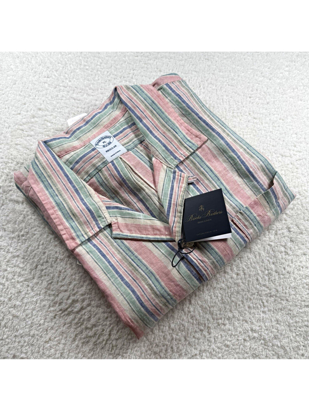 Brooks Brothers Men’s XL Irish Linen Multicolor Striped Short Sleeve Button NWT